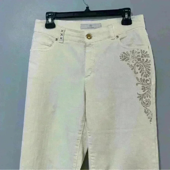 Dismero Vermoda Spa Jeans 30 Italy Ivory Mid Rise Stretch Women's Gold Details - Picture 2 of 16